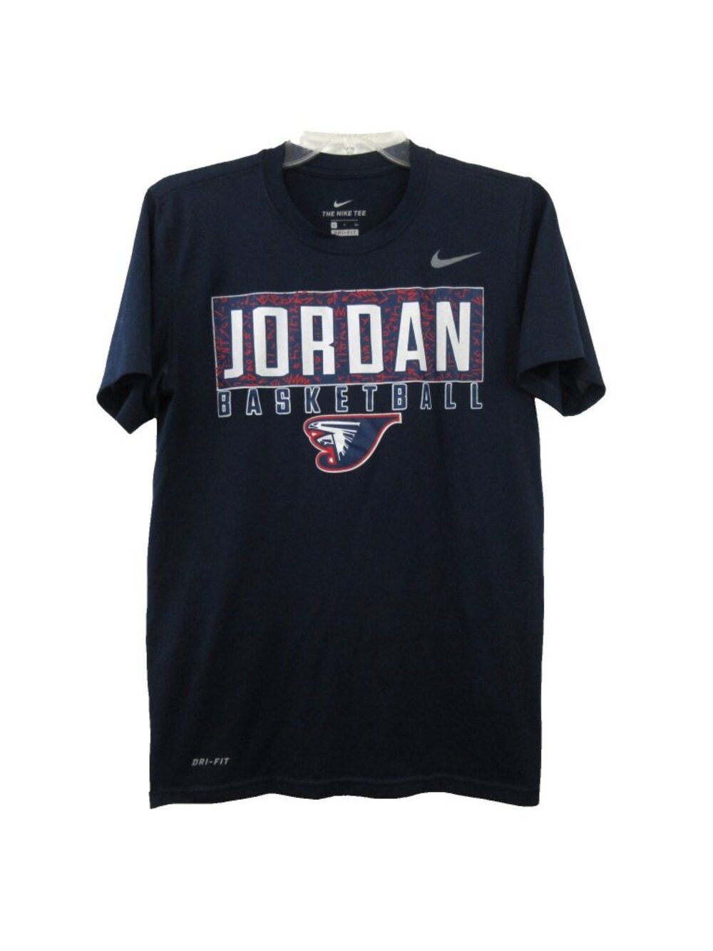 Nike Jordan Basketball Falcon T-Shirt Men's Small Navy Blue Spell-Out Dri-Fit SS